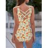 imageAmerican Trends One Piece Swimsuit Women Modest Bathing Suit Teen Girls Swim Suit Full Coverage Swimsuit Criss Cross BackOrange Floral Printed