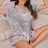 imageAmerican Trends Womens Pajama Sets Button Down Pajama Shorts Short Sleeve Pj Sets for Woman Y2k Pjs Lounge Sets SleepwearRabbit Love Grey