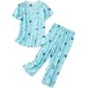 imageAmerican Trends Womens Pajama Sets Two Piece Sleep Shirt Short Sleeve Cartoon Print Pj Set Tops with Capri Pants SleepwearA Green Star