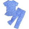 imageAmerican Trends Womens Pajama Sets Two Piece Sleep Shirt Short Sleeve Cartoon Print Pj Set Tops with Capri Pants SleepwearBeidou Star