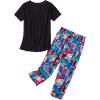 imageAmerican Trends Womens Pajama Sets Two Piece Sleep Shirt Short Sleeve Cartoon Print Pj Set Tops with Capri Pants SleepwearBlack Colorful Leaves