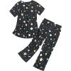 imageAmerican Trends Womens Pajama Sets Two Piece Sleep Shirt Short Sleeve Cartoon Print Pj Set Tops with Capri Pants SleepwearBlack Planet