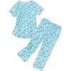 imageAmerican Trends Womens Pajama Sets Two Piece Sleep Shirt Short Sleeve Cartoon Print Pj Set Tops with Capri Pants SleepwearBlue Butterfly