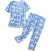 imageAmerican Trends Womens Pajama Sets Two Piece Sleep Shirt Short Sleeve Cartoon Print Pj Set Tops with Capri Pants SleepwearBlue Moon