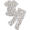 imageAmerican Trends Womens Pajama Sets Two Piece Sleep Shirt Short Sleeve Cartoon Print Pj Set Tops with Capri Pants SleepwearCoffee Cat