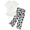 imageAmerican Trends Womens Pajama Sets Two Piece Sleep Shirt Short Sleeve Cartoon Print Pj Set Tops with Capri Pants SleepwearCow Print