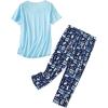 imageAmerican Trends Womens Pajama Sets Two Piece Sleep Shirt Short Sleeve Cartoon Print Pj Set Tops with Capri Pants SleepwearDark Blue and White Cat
