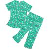 imageAmerican Trends Womens Pajama Sets Two Piece Sleep Shirt Short Sleeve Cartoon Print Pj Set Tops with Capri Pants SleepwearFlamingo on Green