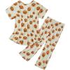 imageAmerican Trends Womens Pajama Sets Two Piece Sleep Shirt Short Sleeve Cartoon Print Pj Set Tops with Capri Pants SleepwearFlower Pumpkin