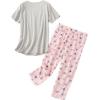 imageAmerican Trends Womens Pajama Sets Two Piece Sleep Shirt Short Sleeve Cartoon Print Pj Set Tops with Capri Pants SleepwearGray Powder Blue Cup