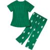 imageAmerican Trends Womens Pajama Sets Two Piece Sleep Shirt Short Sleeve Cartoon Print Pj Set Tops with Capri Pants SleepwearGreen Print