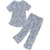 imageAmerican Trends Womens Pajama Sets Two Piece Sleep Shirt Short Sleeve Cartoon Print Pj Set Tops with Capri Pants SleepwearGrey Coffee