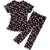 imageAmerican Trends Womens Pajama Sets Two Piece Sleep Shirt Short Sleeve Cartoon Print Pj Set Tops with Capri Pants SleepwearHeart Bow Black