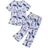imageAmerican Trends Womens Pajama Sets Two Piece Sleep Shirt Short Sleeve Cartoon Print Pj Set Tops with Capri Pants SleepwearIndigo Powder