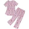 imageAmerican Trends Womens Pajama Sets Two Piece Sleep Shirt Short Sleeve Cartoon Print Pj Set Tops with Capri Pants SleepwearPink Cat Cup