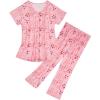 imageAmerican Trends Womens Pajama Sets Two Piece Sleep Shirt Short Sleeve Cartoon Print Pj Set Tops with Capri Pants SleepwearPink Floral