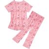 imageAmerican Trends Womens Pajama Sets Two Piece Sleep Shirt Short Sleeve Cartoon Print Pj Set Tops with Capri Pants SleepwearPink Floral