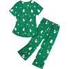 imageAmerican Trends Womens Pajama Sets Two Piece Sleep Shirt Short Sleeve Cartoon Print Pj Set Tops with Capri Pants SleepwearSnowman on Green
