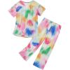 imageAmerican Trends Womens Pajama Sets Two Piece Sleep Shirt Short Sleeve Cartoon Print Pj Set Tops with Capri Pants SleepwearTie Dye Color