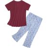 imageAmerican Trends Womens Pajama Sets Two Piece Sleep Shirt Short Sleeve Cartoon Print Pj Set Tops with Capri Pants SleepwearWine Glass With Red Bottom
