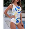 imageAthletic One Piece Swimsuits for Women Tummy Control Bathing Suits or Teen Girls Swimwear2 Blue Yellow Leaf