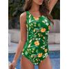 imageAthletic One Piece Swimsuits for Women Tummy Control Bathing Suits or Teen Girls SwimwearGreen Flowers