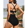 imageOne Piece Swimsuit Women Tummy Control Bathing Suit for Women Cutout High Waisted Cross Stripes SwimsuitsBlack