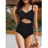imageOne Piece Swimsuit Women Tummy Control Bathing Suit for Women Cutout High Waisted Cross Stripes SwimsuitsBlack
