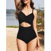 imageOne Piece Swimsuit Women Tummy Control Bathing Suit for Women Cutout High Waisted Cross Stripes SwimsuitsBlack