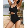 imageOne Piece Swimsuit Women Tummy Control Bathing Suit for Women Cutout High Waisted Cross Stripes SwimsuitsBlack