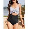 imageOne Piece Swimsuit Women Tummy Control Bathing Suit for Women Cutout High Waisted Cross Stripes SwimsuitsBlack Striped