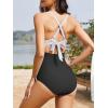 imageOne Piece Swimsuit Women Tummy Control Bathing Suit for Women Cutout High Waisted Cross Stripes SwimsuitsBlack Striped