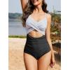 imageOne Piece Swimsuit Women Tummy Control Bathing Suit for Women Cutout High Waisted Cross Stripes SwimsuitsBlack Striped