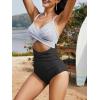imageOne Piece Swimsuit Women Tummy Control Bathing Suit for Women Cutout High Waisted Cross Stripes SwimsuitsBlack Striped