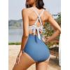 imageOne Piece Swimsuit Women Tummy Control Bathing Suit for Women Cutout High Waisted Cross Stripes SwimsuitsBlue Striped