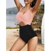 imageOne Piece Swimsuit Women Tummy Control Bathing Suit for Women Cutout High Waisted Cross Stripes SwimsuitsNude Black