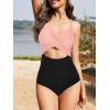 imageOne Piece Swimsuit Women Tummy Control Bathing Suit for Women Cutout High Waisted Cross Stripes SwimsuitsNude Black