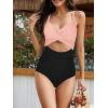 imageOne Piece Swimsuit Women Tummy Control Bathing Suit for Women Cutout High Waisted Cross Stripes SwimsuitsNude Black