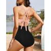 imageOne Piece Swimsuit Women Tummy Control Bathing Suit for Women Cutout High Waisted Cross Stripes SwimsuitsNude Black
