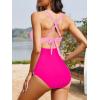 imageOne Piece Swimsuit Women Tummy Control Bathing Suit for Women Cutout High Waisted Cross Stripes SwimsuitsPink