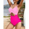 imageOne Piece Swimsuit Women Tummy Control Bathing Suit for Women Cutout High Waisted Cross Stripes SwimsuitsPink
