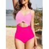 imageOne Piece Swimsuit Women Tummy Control Bathing Suit for Women Cutout High Waisted Cross Stripes SwimsuitsPink