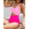imageOne Piece Swimsuit Women Tummy Control Bathing Suit for Women Cutout High Waisted Cross Stripes SwimsuitsPink
