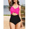 imageOne Piece Swimsuit Women Tummy Control Bathing Suit for Women Cutout High Waisted Cross Stripes SwimsuitsPink Black