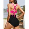 imageOne Piece Swimsuit Women Tummy Control Bathing Suit for Women Cutout High Waisted Cross Stripes SwimsuitsPink Black