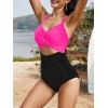 imageOne Piece Swimsuit Women Tummy Control Bathing Suit for Women Cutout High Waisted Cross Stripes SwimsuitsPink Black