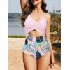 imageOne Piece Swimsuit Women Tummy Control Bathing Suit for Women Cutout High Waisted Cross Stripes SwimsuitsPink Print
