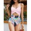 imageOne Piece Swimsuit Women Tummy Control Bathing Suit for Women Cutout High Waisted Cross Stripes SwimsuitsPink Print