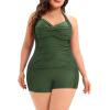 imageWomens Plus Size Bathing Suits One Piece Swimsuit Women Tummy Control Vintage Ruched SwimwearArmy Green
