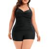 imageWomens Plus Size Bathing Suits One Piece Swimsuit Women Tummy Control Vintage Ruched SwimwearBlack